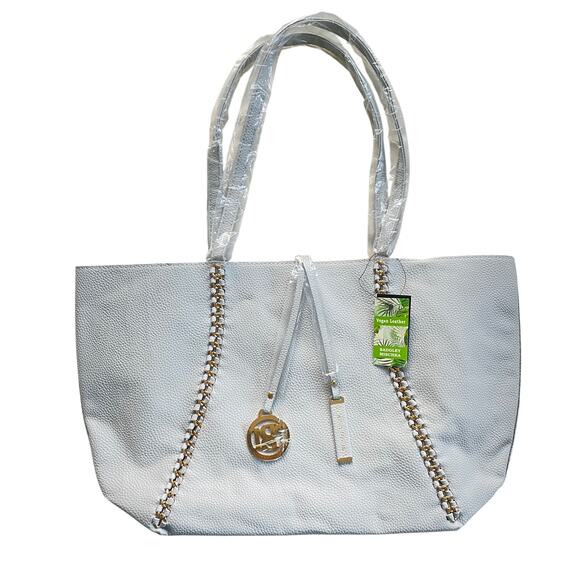 NWT Badgley Mischka Vegan Leather Tote Bag Gray Carryall Open Top MSRP $139 - Picture 1 of 7